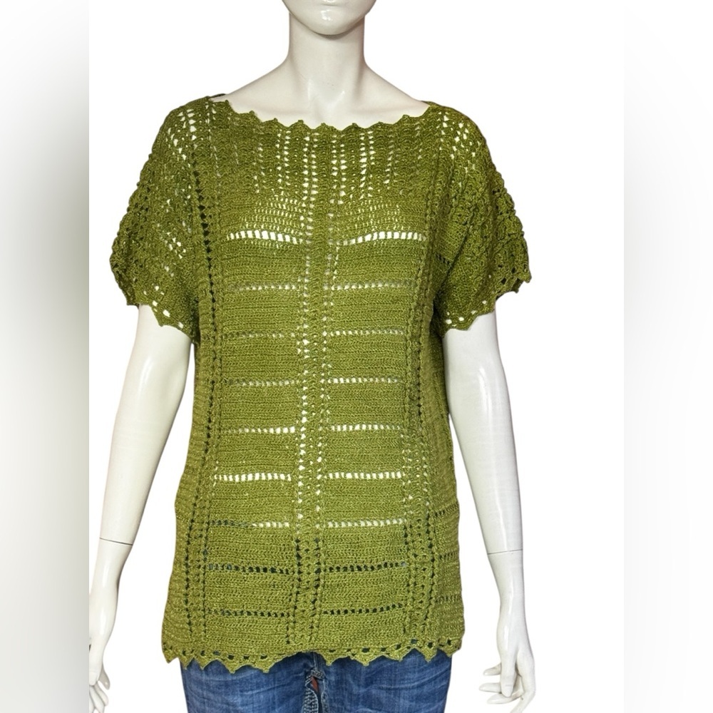 Unbranded Boho Green Crochet Knit Top